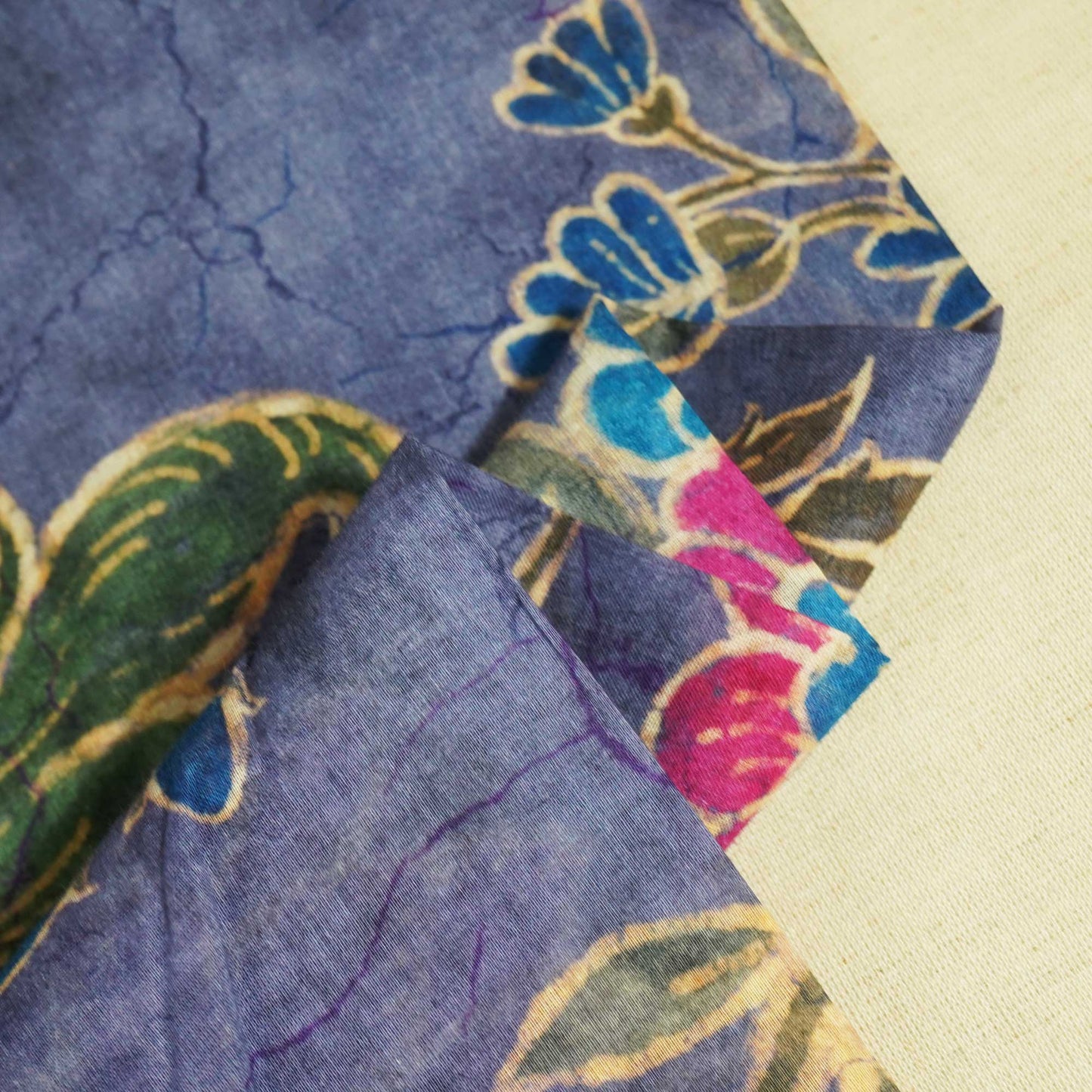Blue Floral Print Cotton Mulmul Fabric GT-25408