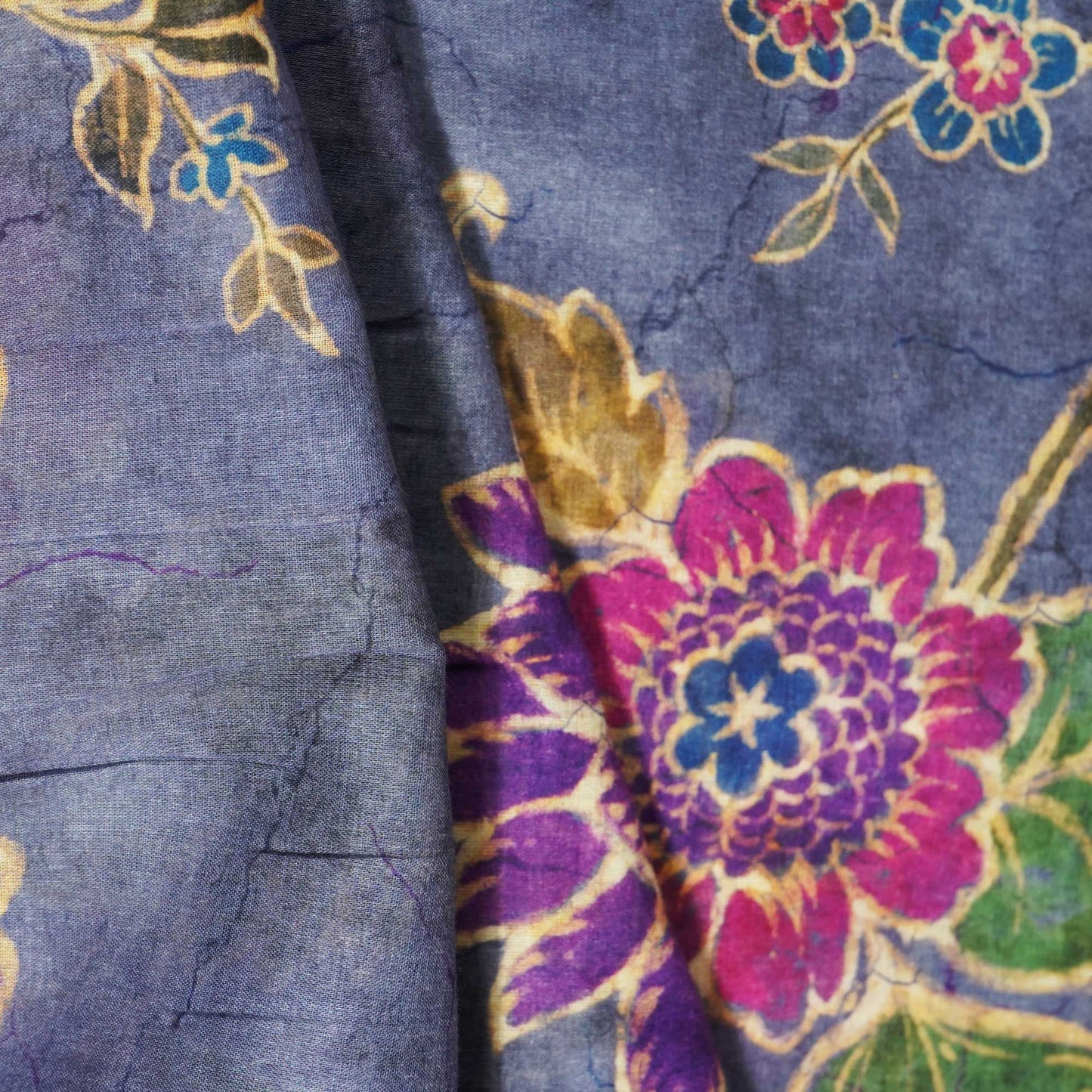 Blue Floral Print Cotton Mulmul Fabric GT-25408