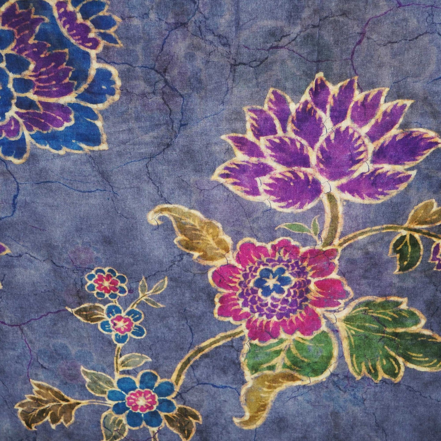 Blue Floral Print Cotton Mulmul Fabric GT-25408