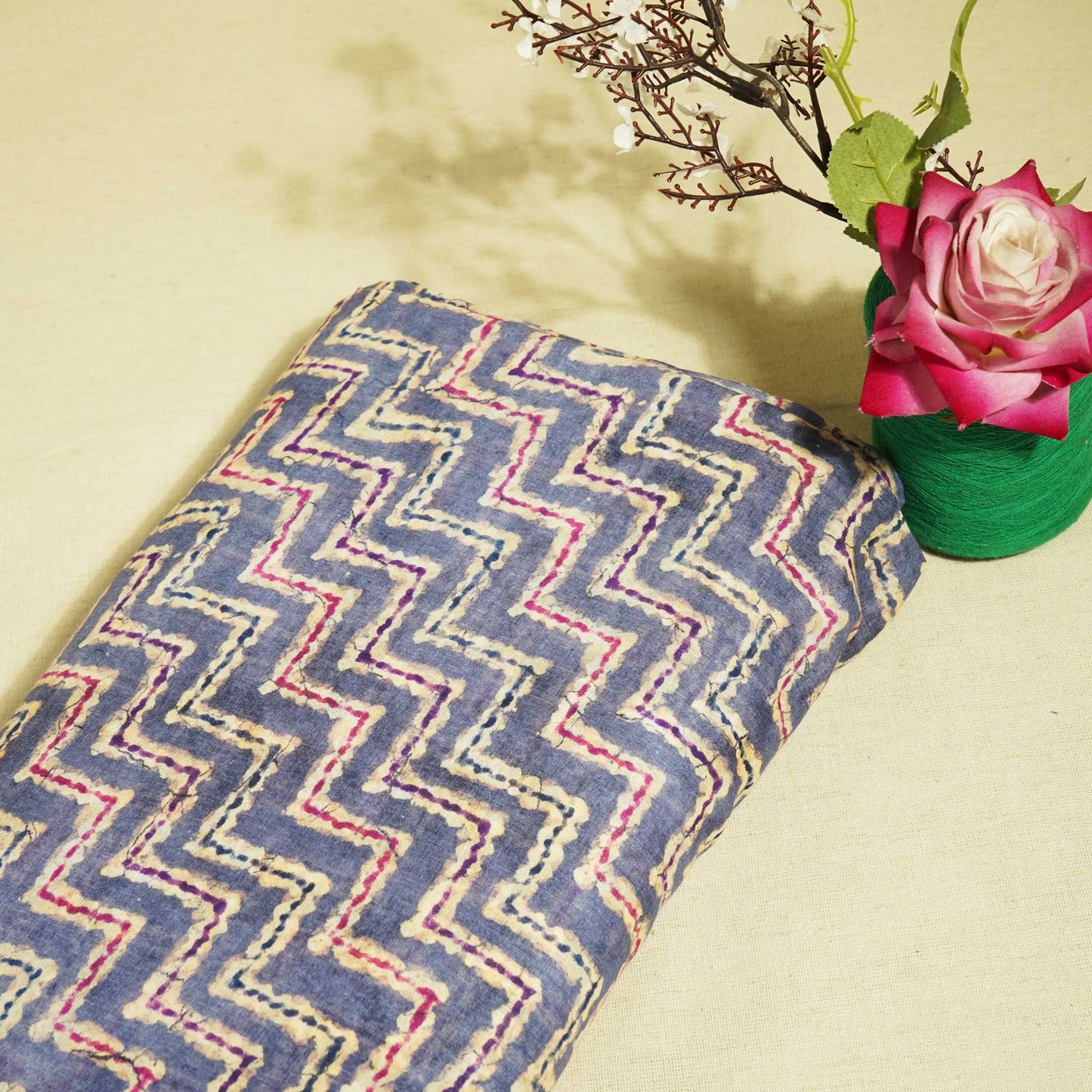 Blue Chevron Print Cotton Mulmul Fabric GT-25409