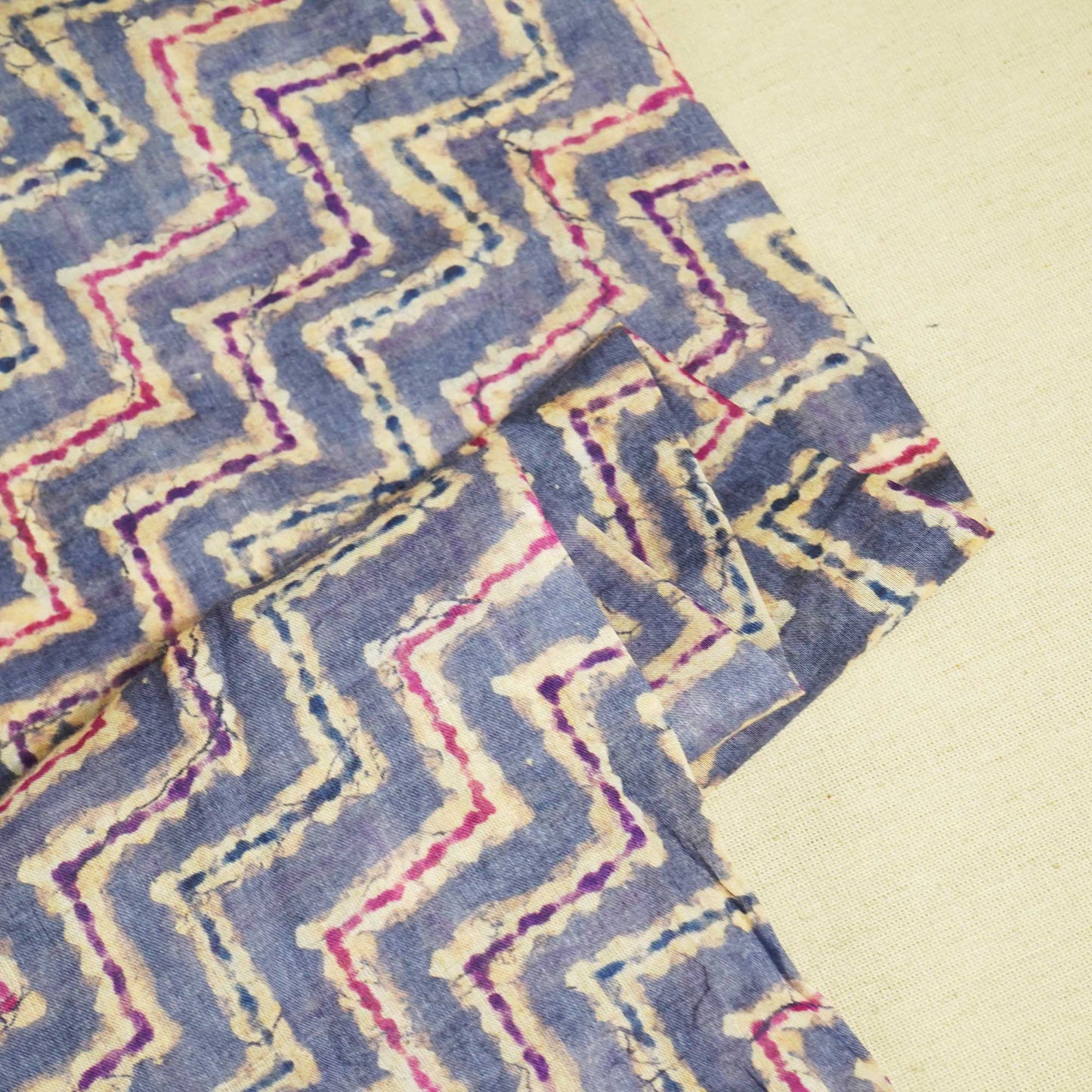 Blue Chevron Print Cotton Mulmul Fabric GT-25409