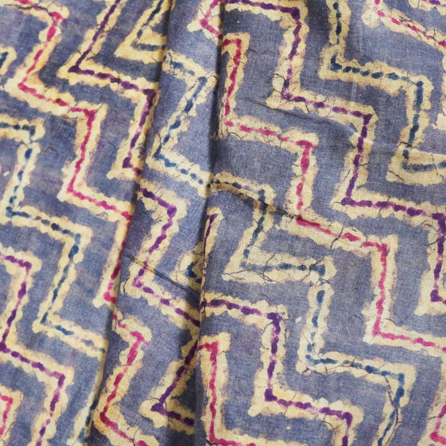 Blue Chevron Print Cotton Mulmul Fabric GT-25409