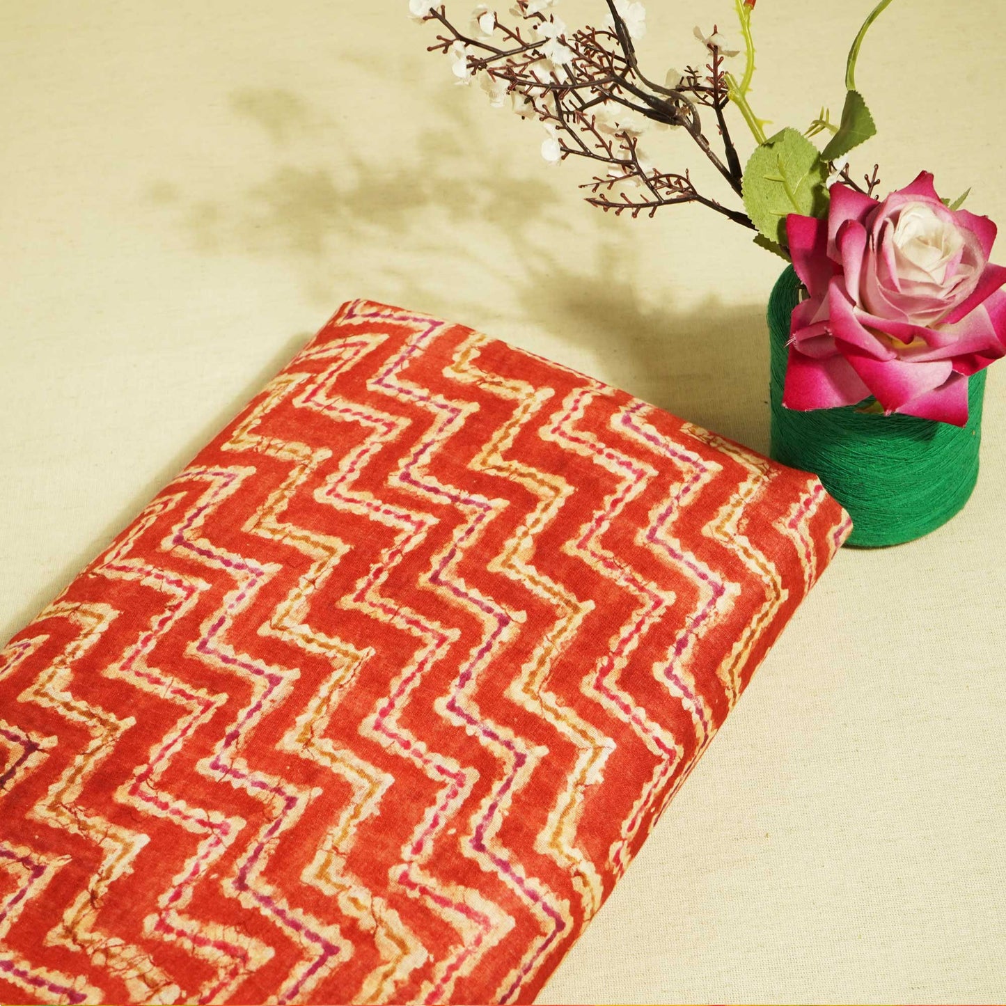 Red Chevron Print Cotton Mulmul Fabric GT-25421