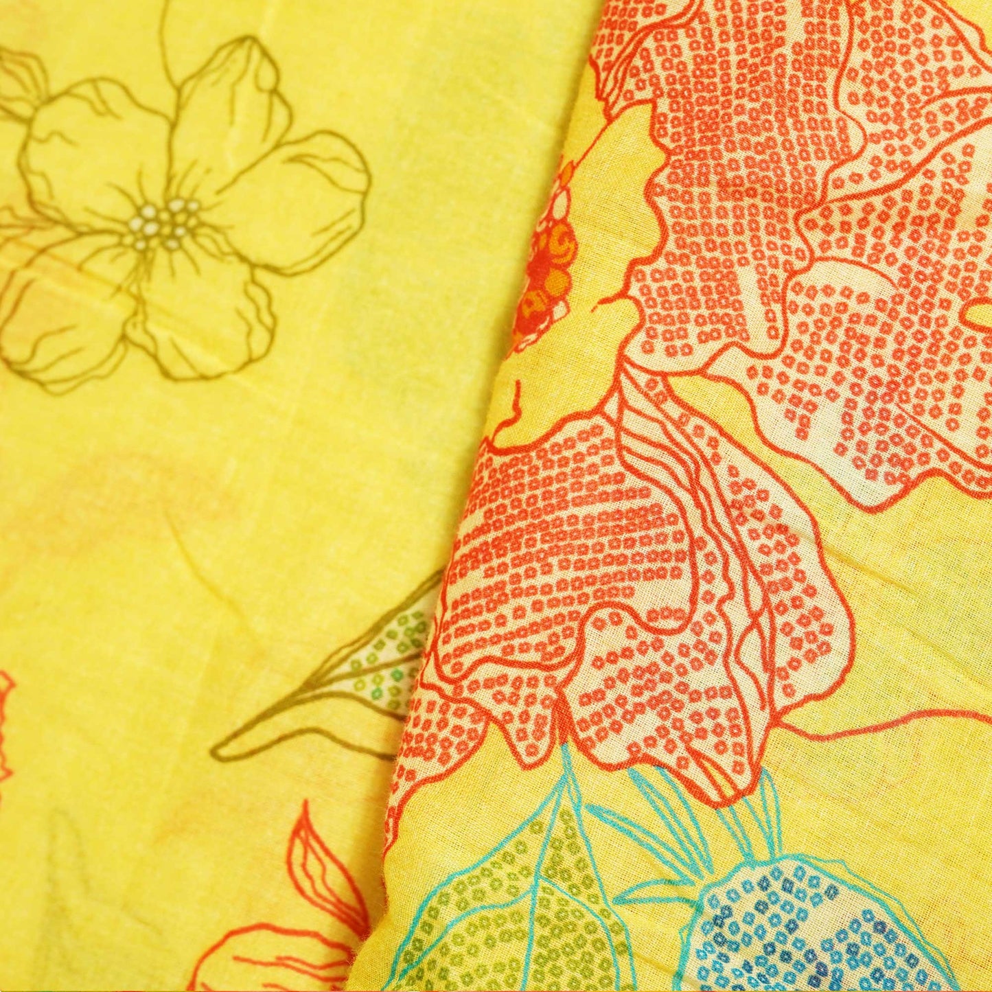 Yellow Floral Print Cotton Mulmul Fabric GT-25422