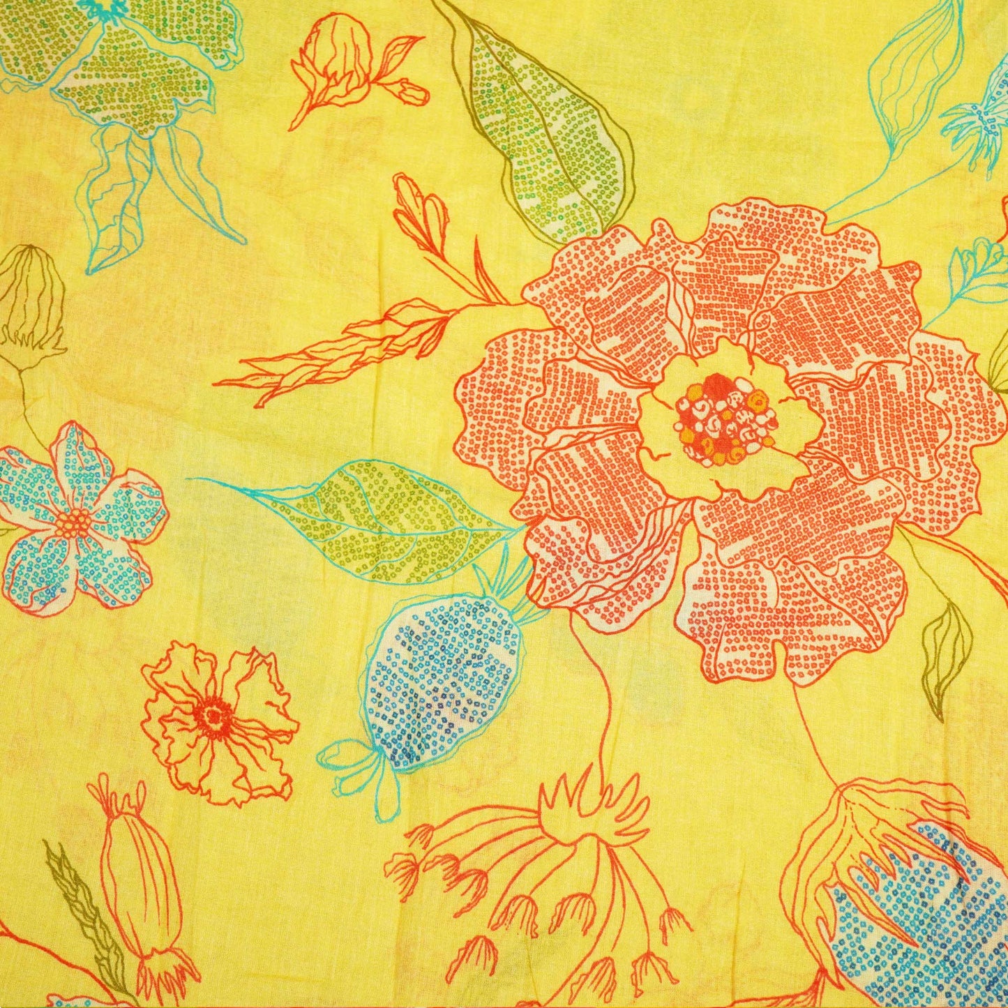 Yellow Floral Print Cotton Mulmul Fabric GT-25422