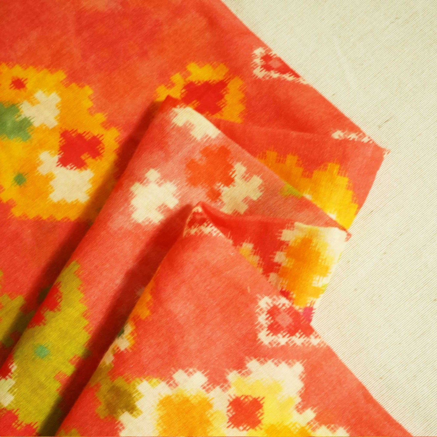 Orange & Multicolor Abstract Print Cotton Mulmul Fabric GT-25428