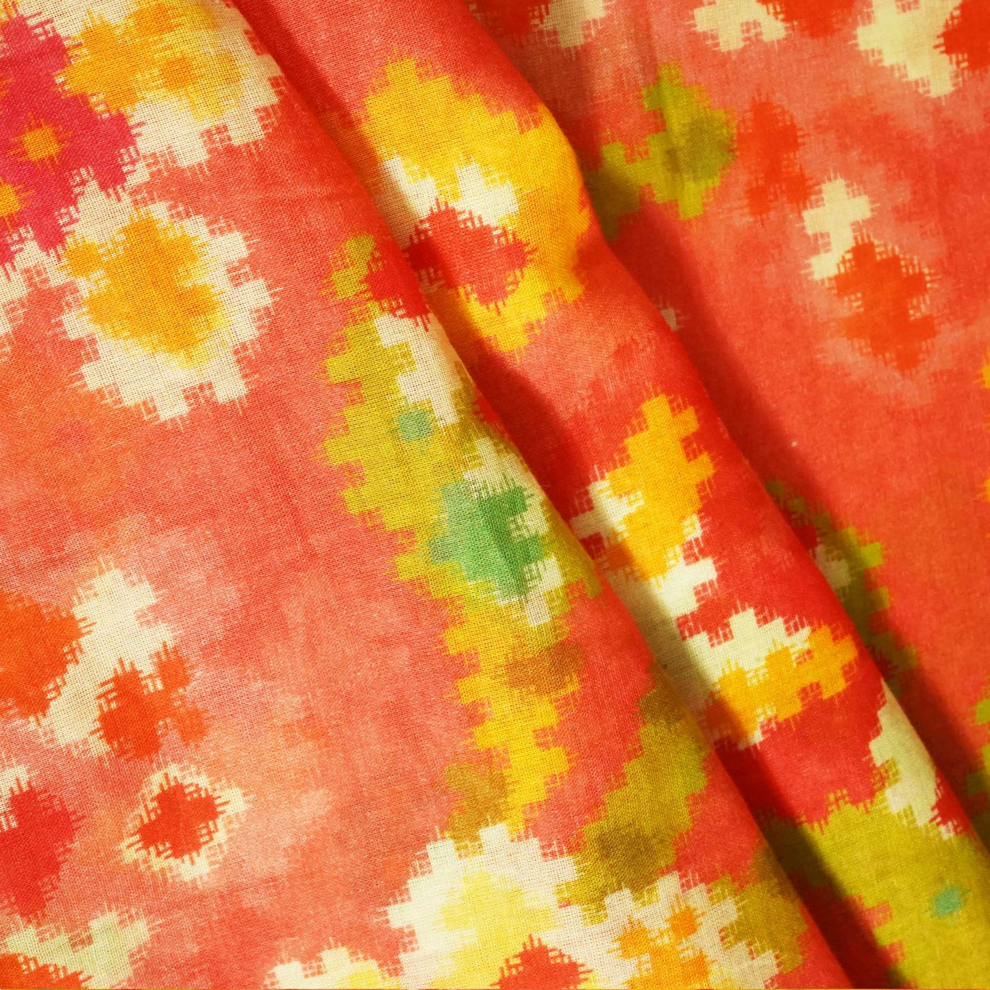 Orange & Multicolor Abstract Print Cotton Mulmul Fabric GT-25428