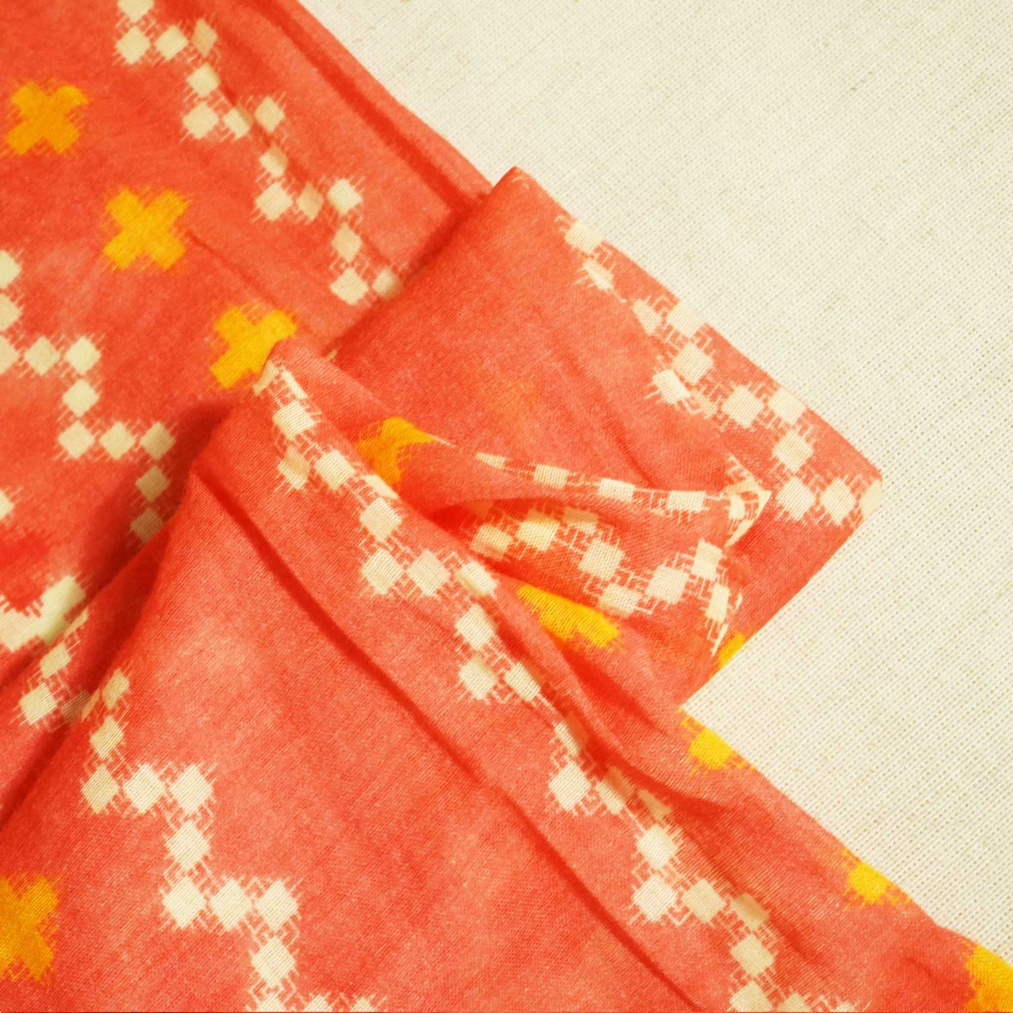 Orange & Multicolor Abstract Print Cotton Mulmul Fabric GT-25429