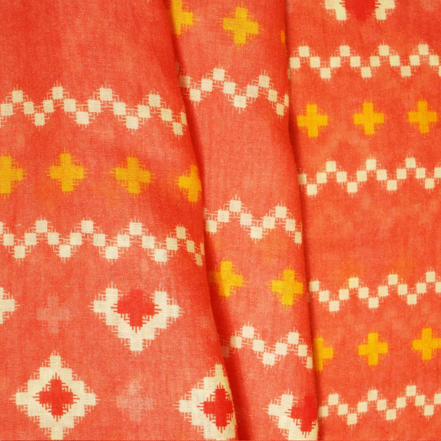 Orange & Multicolor Abstract Print Cotton Mulmul Fabric GT-25429
