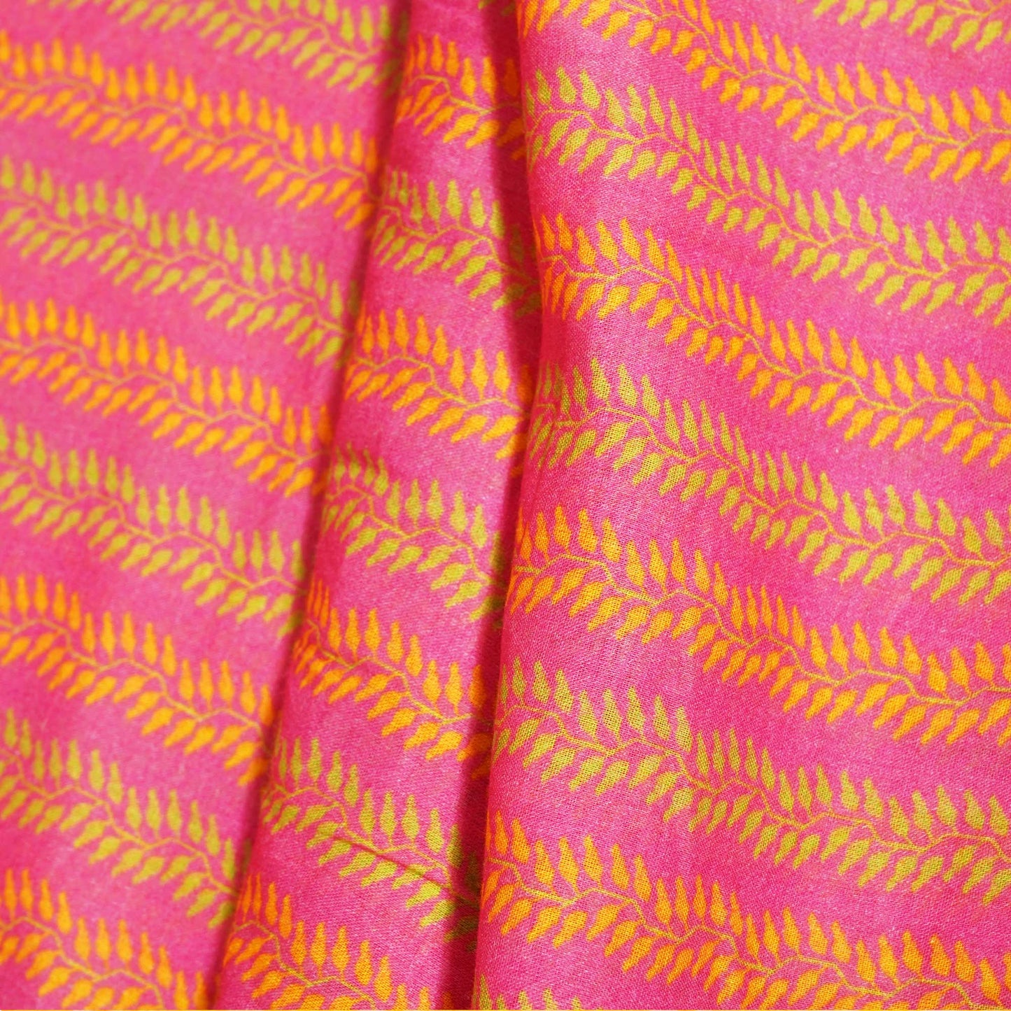 Magenta & Orange Floral Print Cotton Mulmul Fabric GT-25441