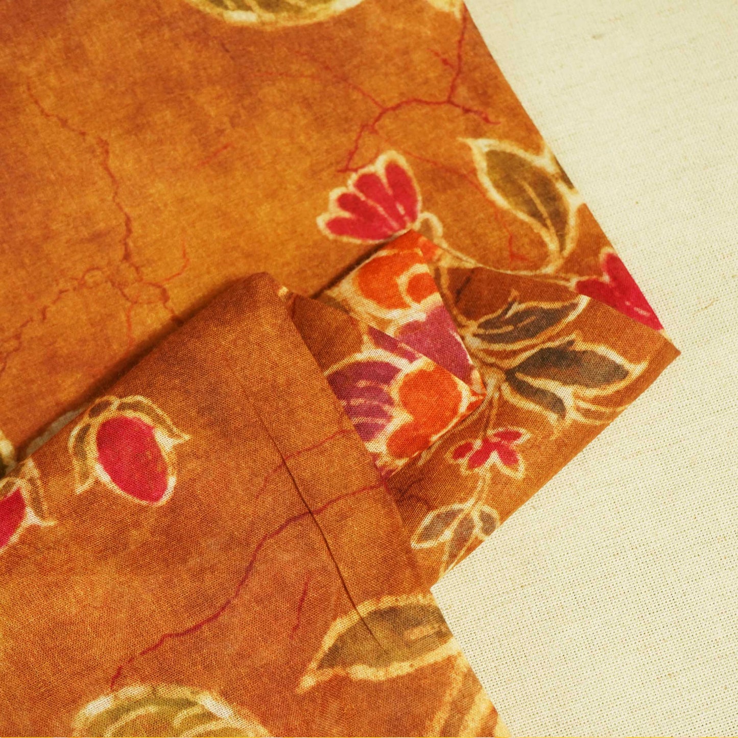 Brown Floral Print Cotton Mulmul Fabric GT-25442