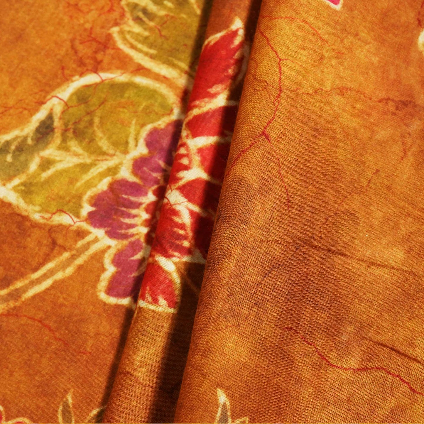 Brown Floral Print Cotton Mulmul Fabric GT-25442