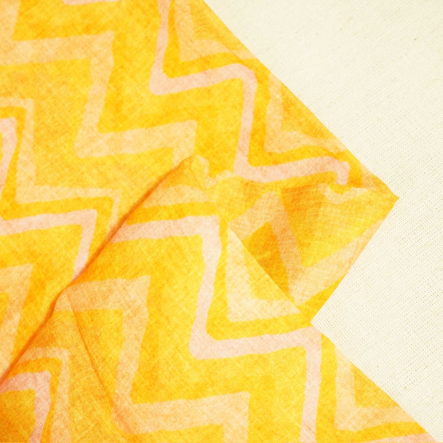 Peach & Multicolor Chevron Print Cotton Mulmul Fabric GT-25444