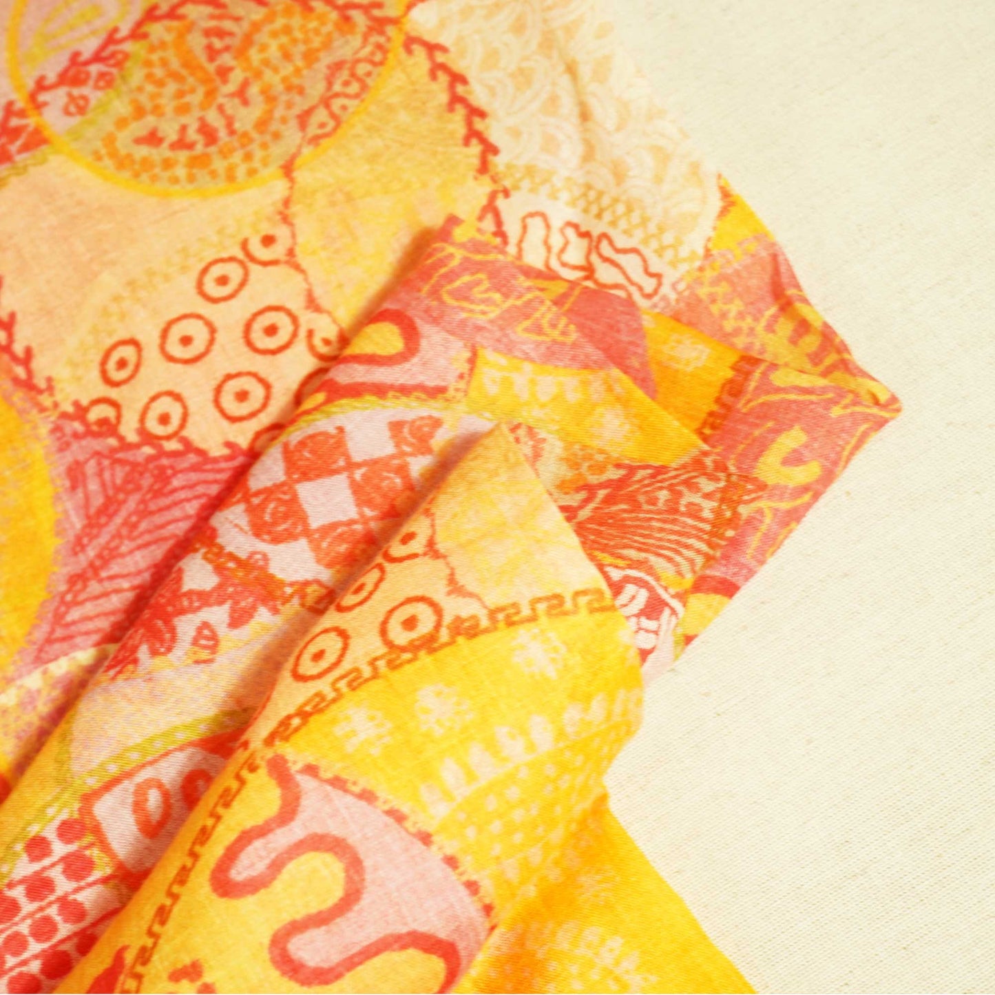Mustard Geometrical Print Cotton Mulmul Fabric GT-25445