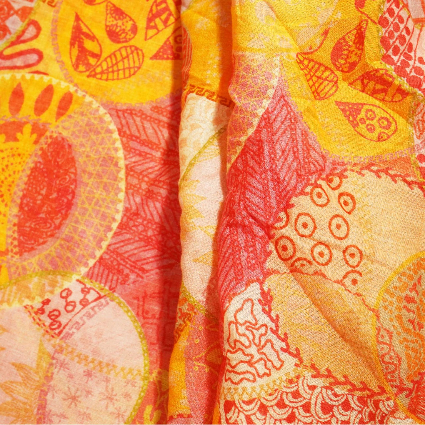 Mustard Geometrical Print Cotton Mulmul Fabric GT-25445