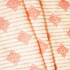Peach & Pink Stripes Print Cotton Mulmul Fabric GT-25446