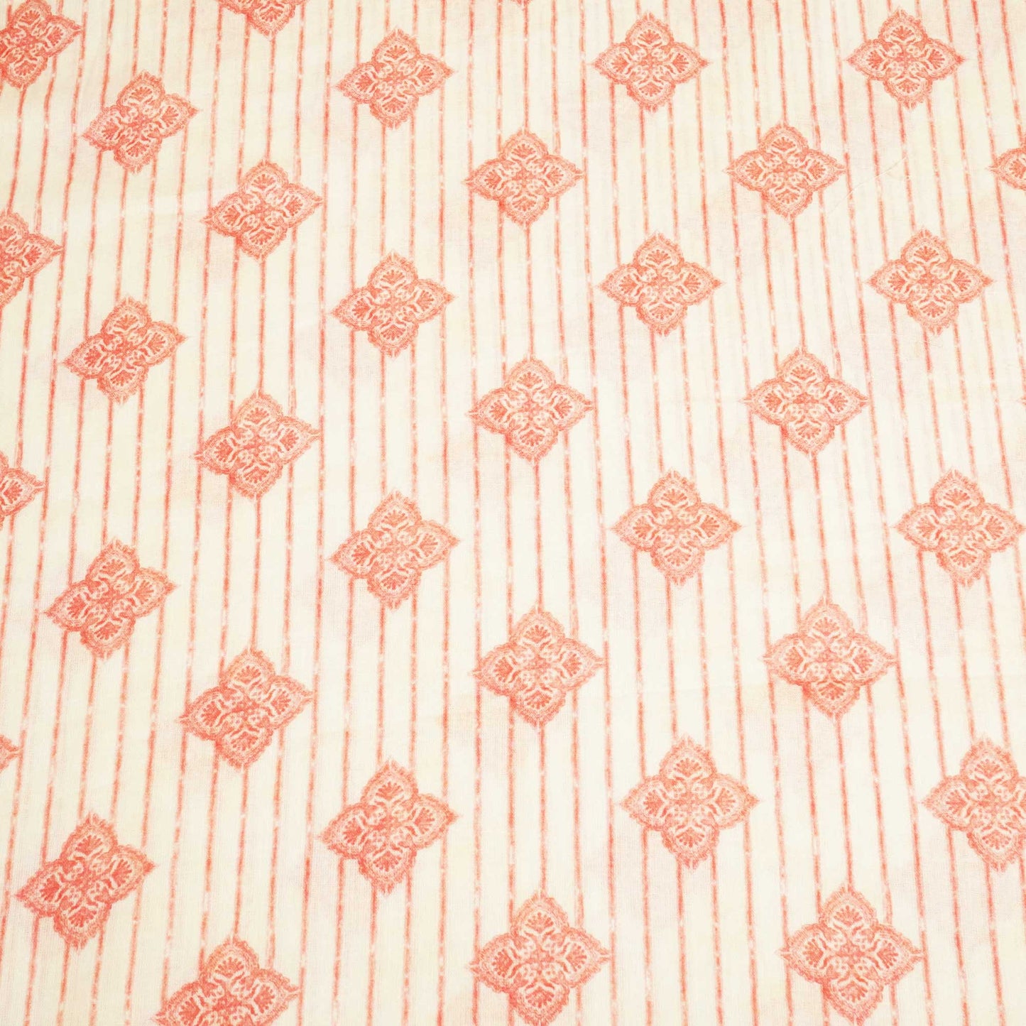 Peach & Pink Stripes Print Cotton Mulmul Fabric GT-25446