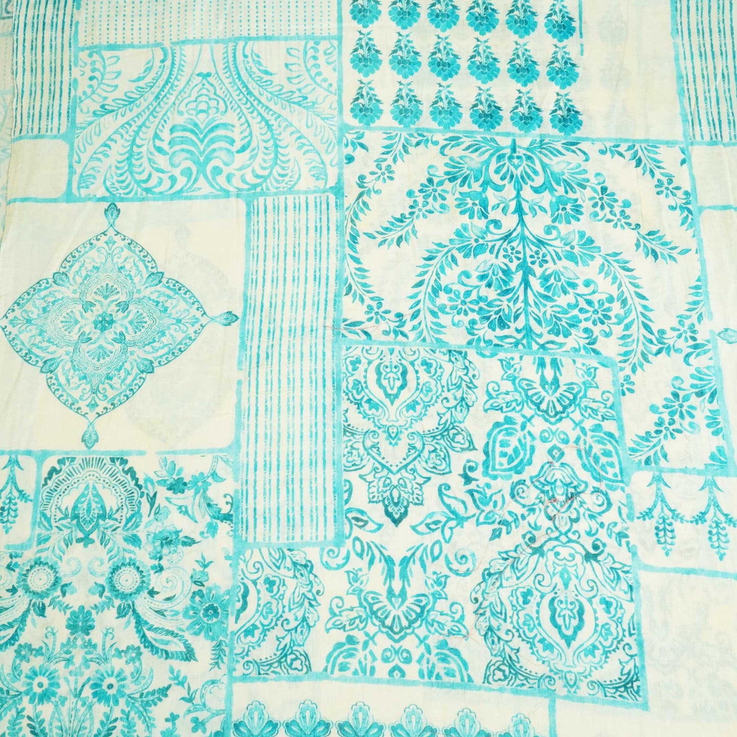 White & Sky Blue Floral Print Cotton Mulmul Fabric GT-25450