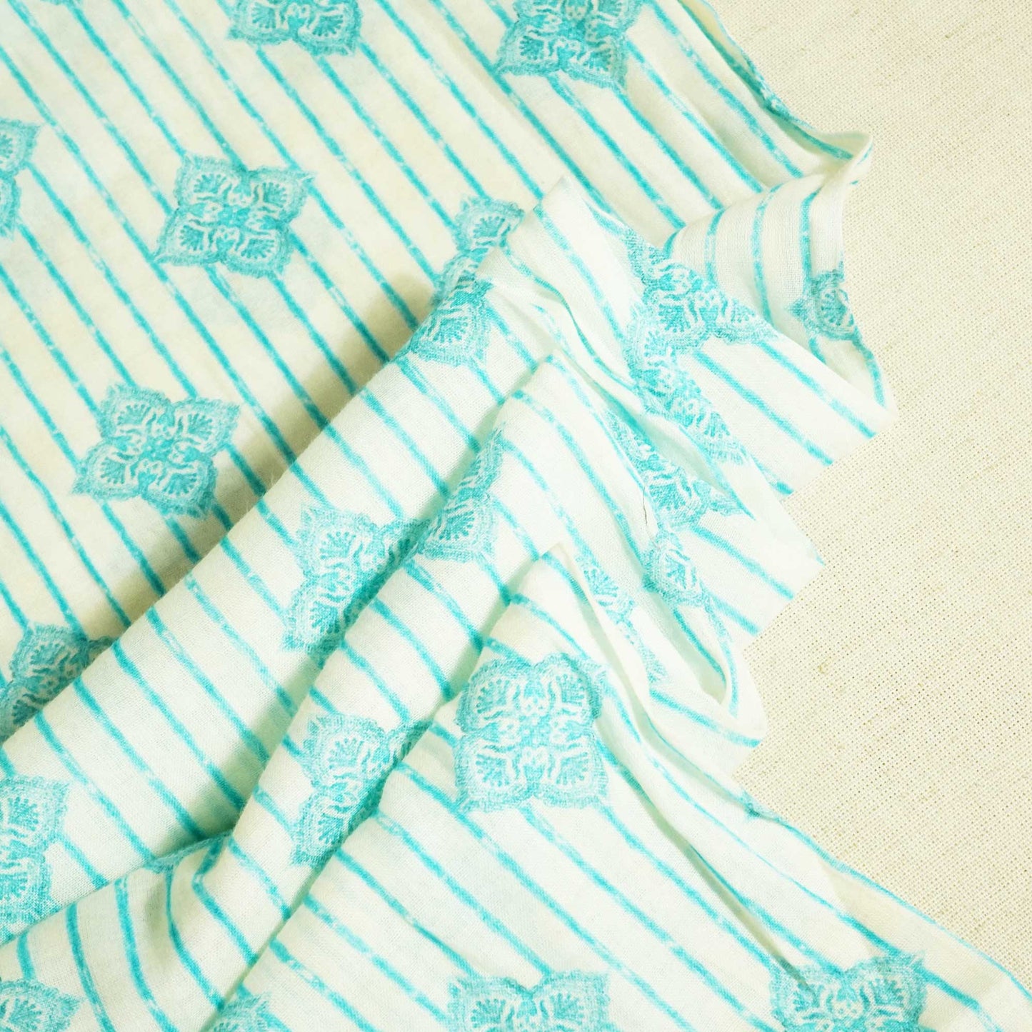White & Stripes Print Cotton Mulmul Fabric GT-25451