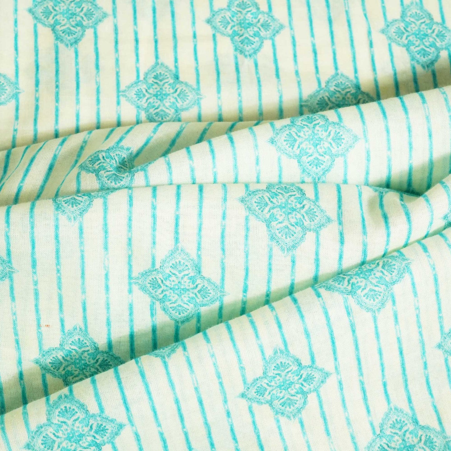 White & Stripes Print Cotton Mulmul Fabric GT-25451
