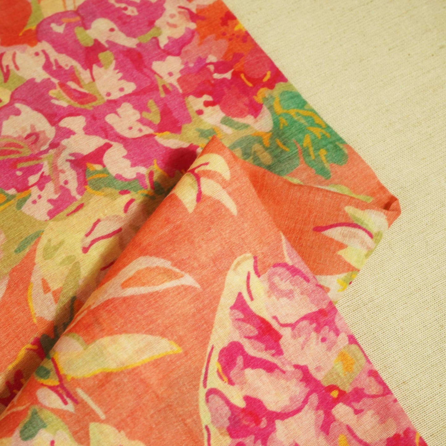 Peach Pink Floral Print Cotton Mulmul Fabric GT-25454