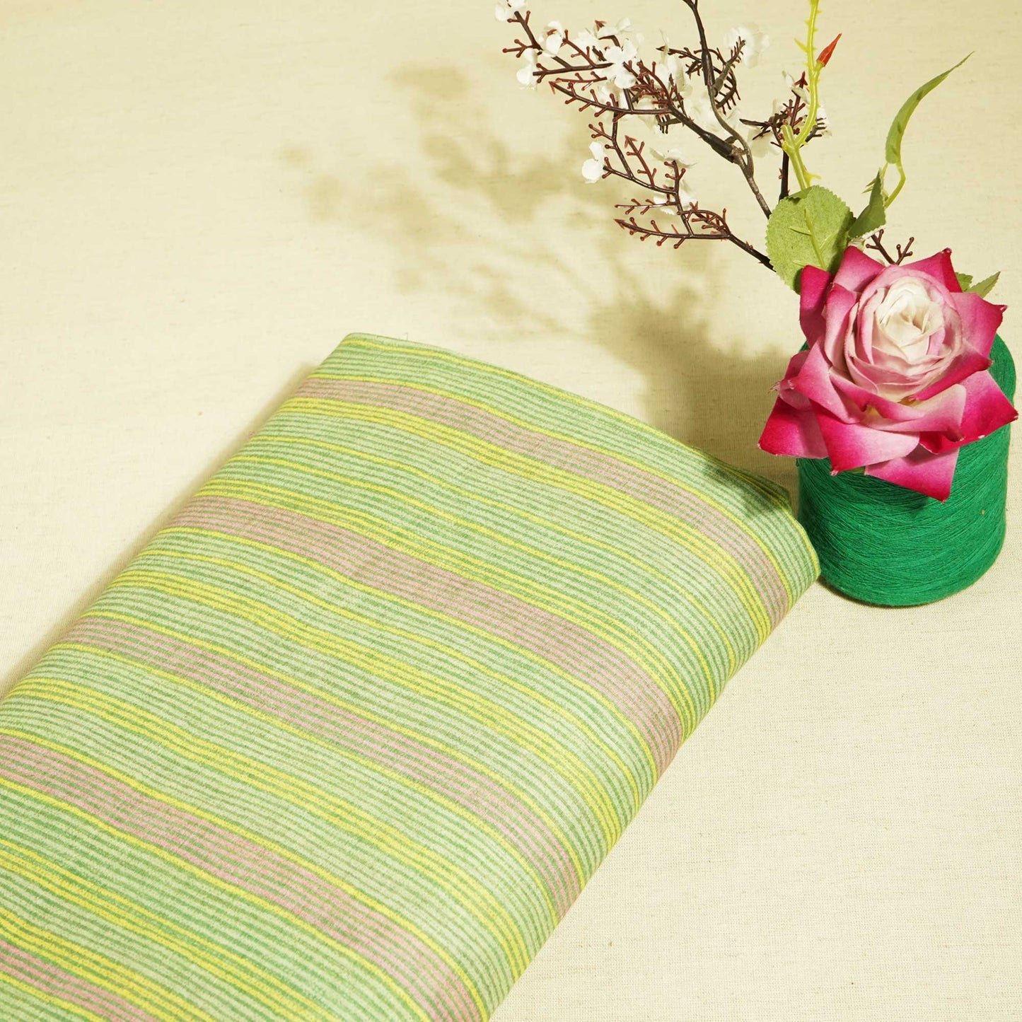 Green Multicolor Stripes Print Cotton Mulmul Fabric GT-25457
