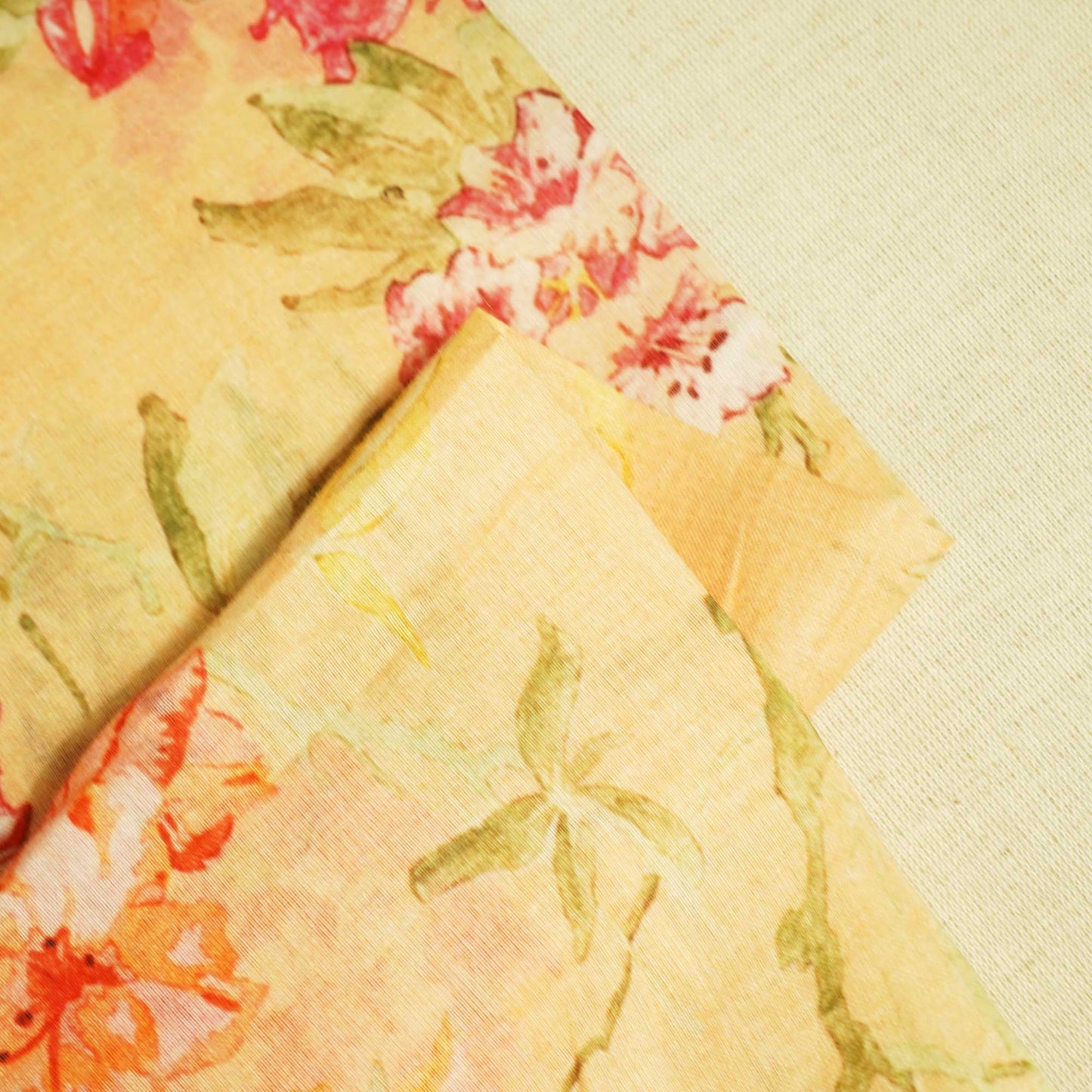 Peach Floral Print Cotton Mulmul Fabric GT-25460