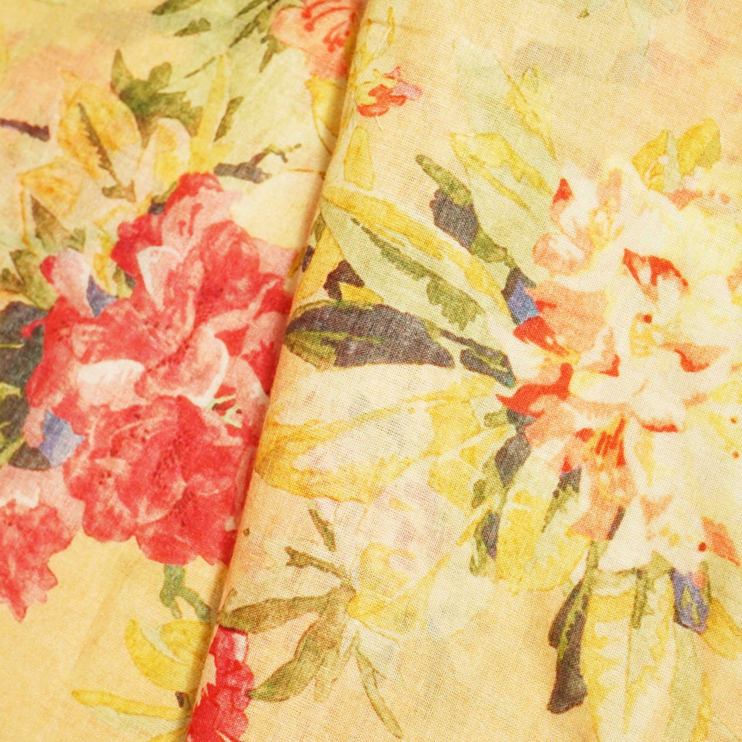 Peach Floral Print Cotton Mulmul Fabric GT-25460