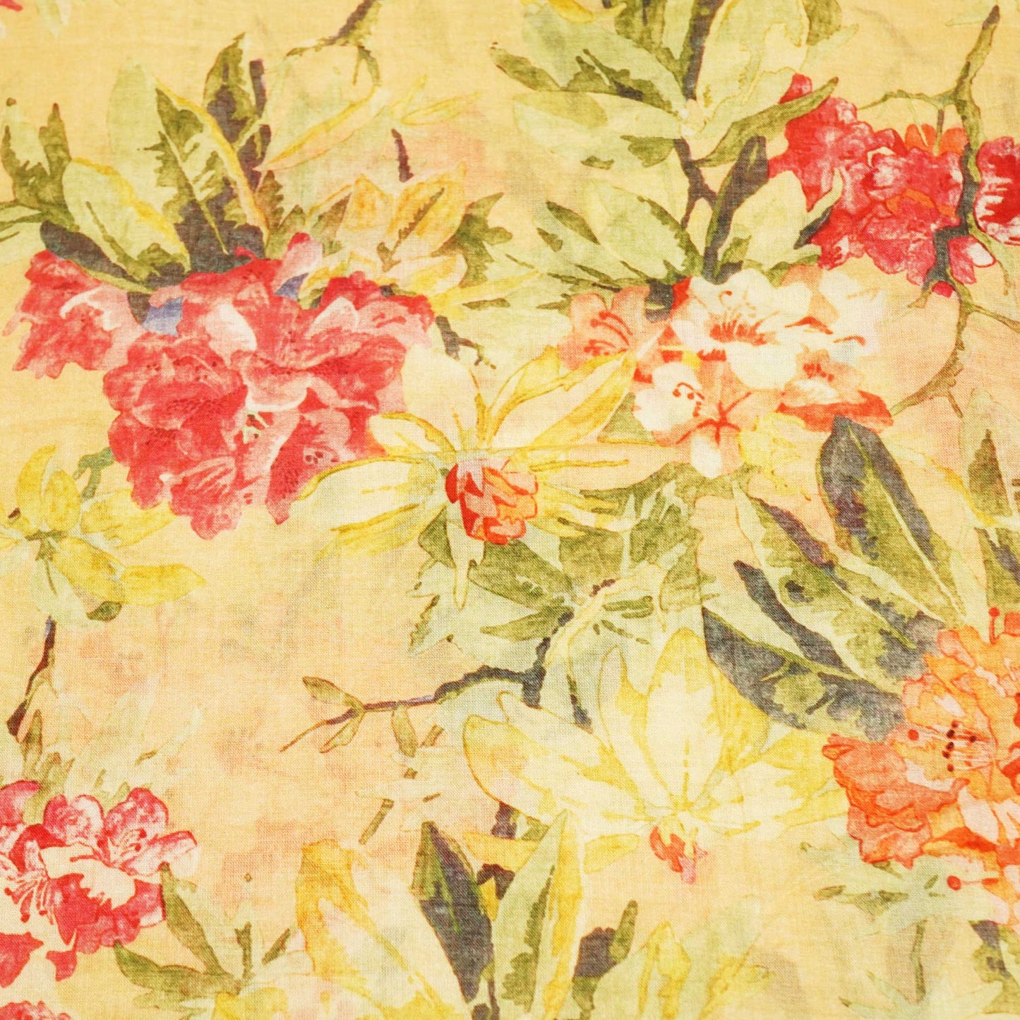 Peach Floral Print Cotton Mulmul Fabric GT-25460