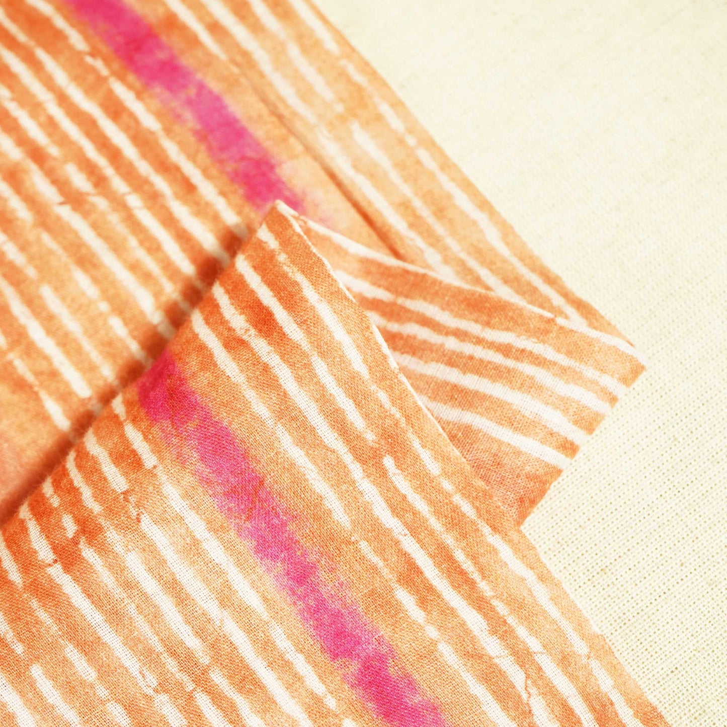 Orange & Multicolor Stripes Print Cotton Mulmul Fabric GT-25463