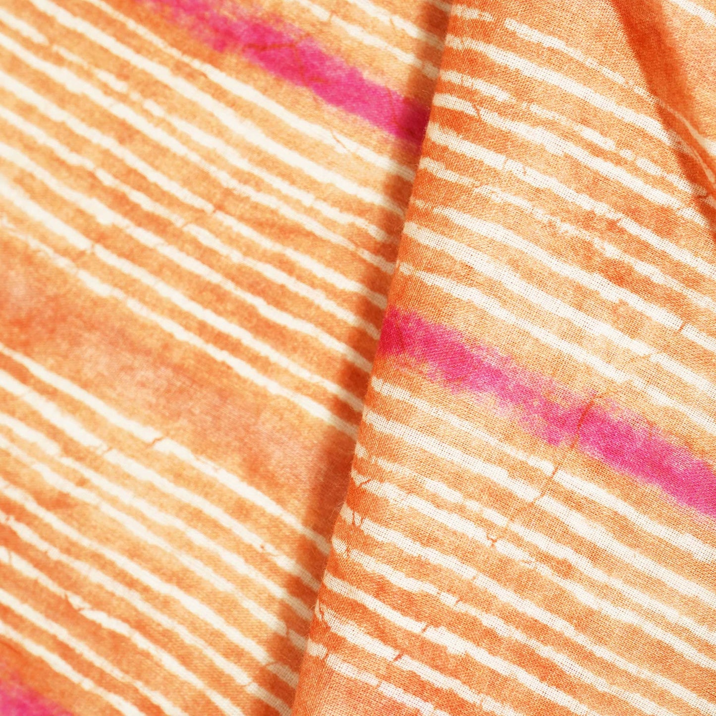 Orange & Multicolor Stripes Print Cotton Mulmul Fabric GT-25463