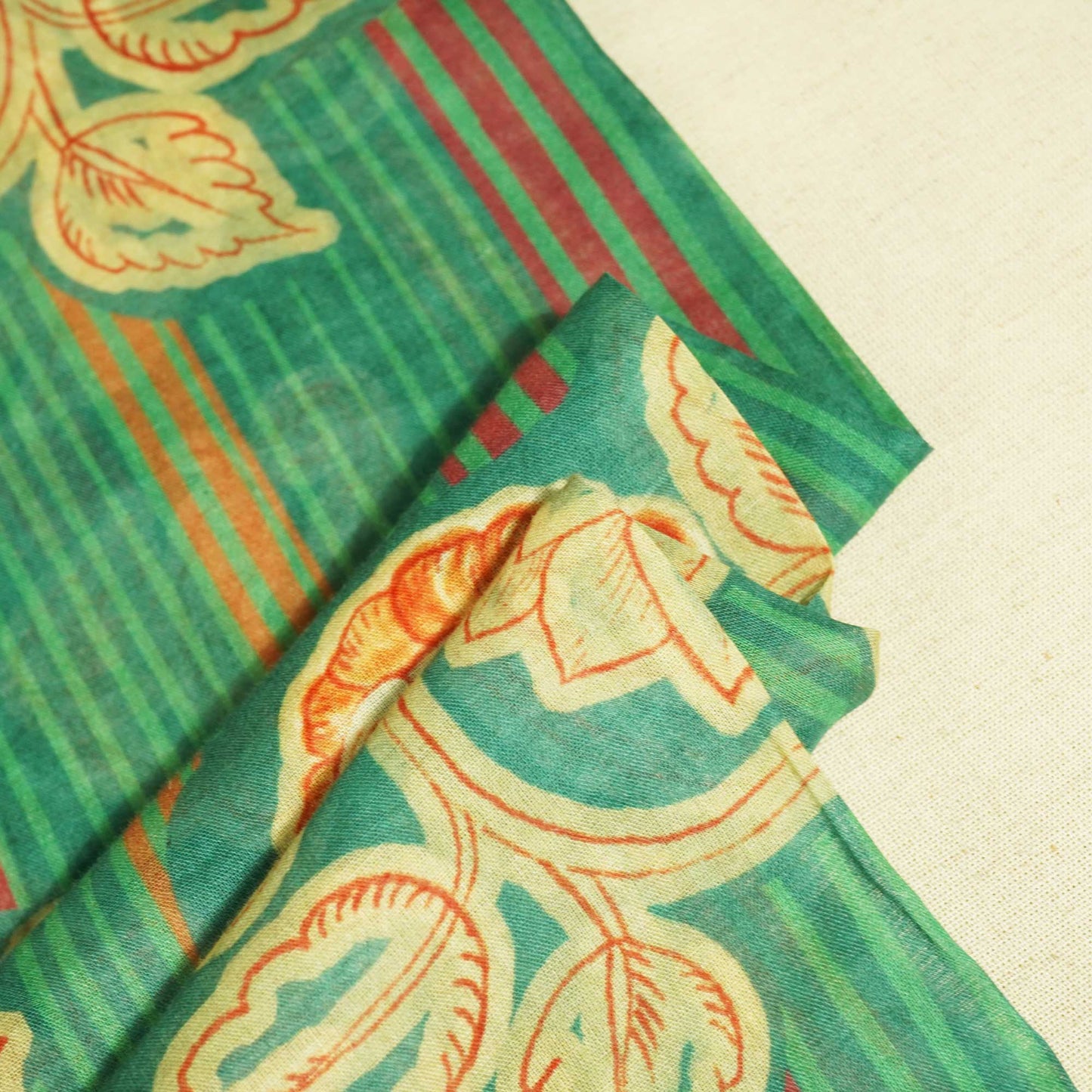 Green Floral Print Cotton Mulmul Fabric GT-25470