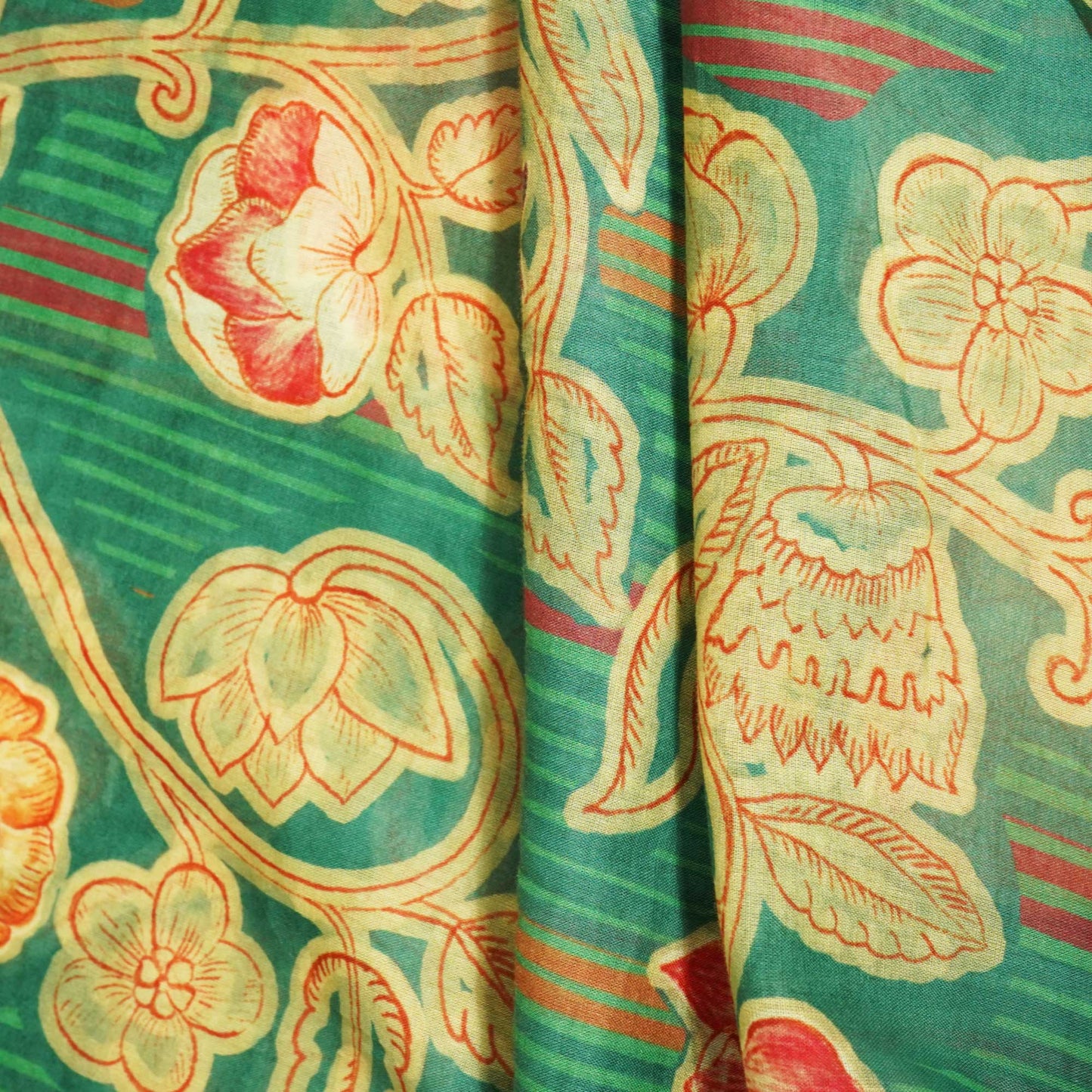 Green Floral Print Cotton Mulmul Fabric GT-25470