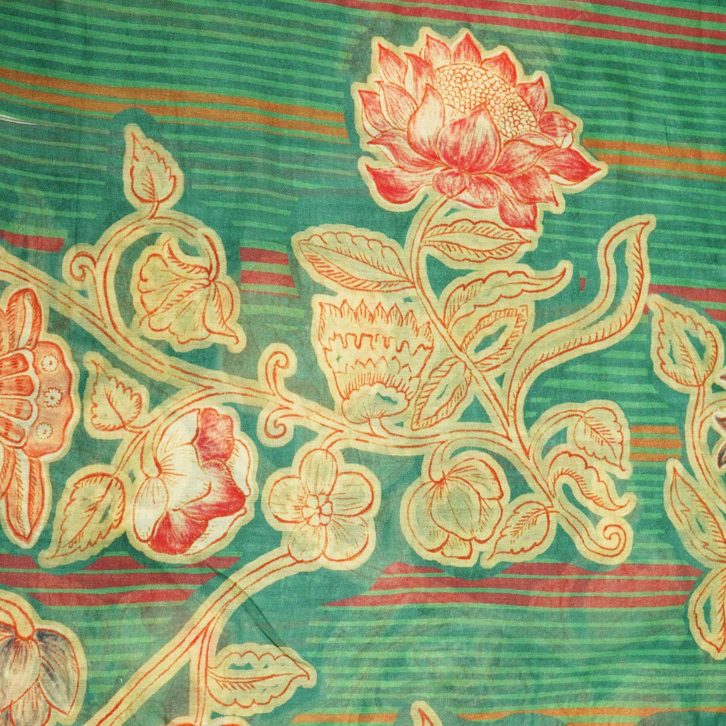 Green Floral Print Cotton Mulmul Fabric GT-25470