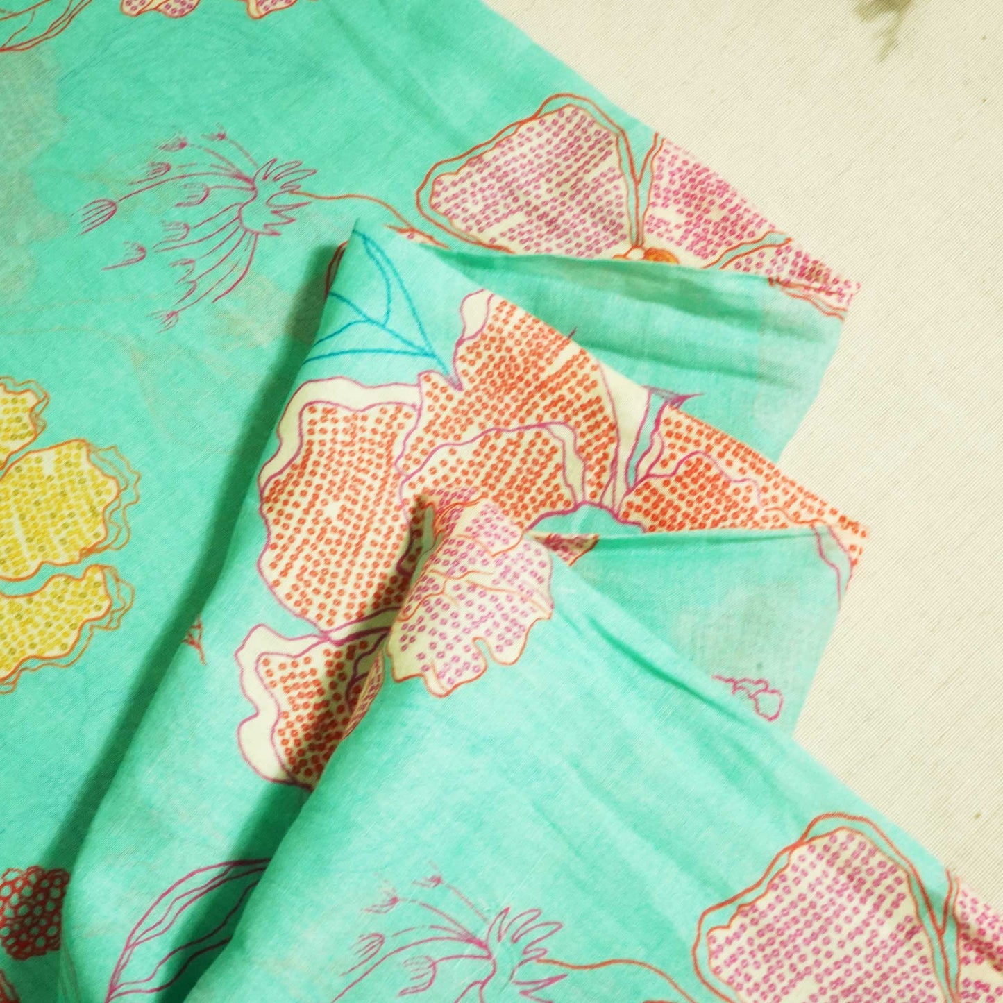 Sea Green Floral Print Cotton Mulmul Fabric GT-25471