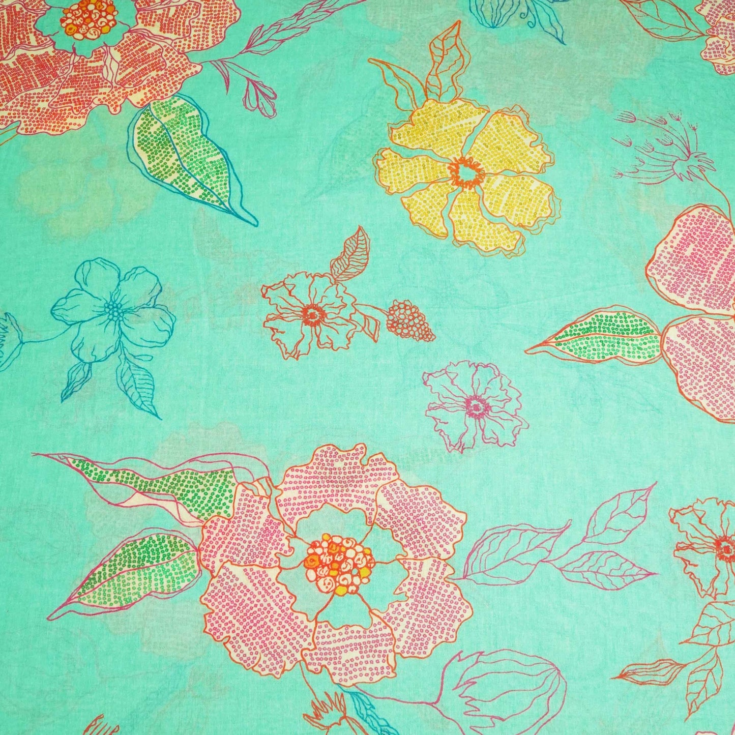 Sea Green Floral Print Cotton Mulmul Fabric GT-25471
