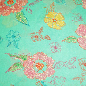 Sea Green Floral Print Cotton Mulmul Fabric GT-25471
