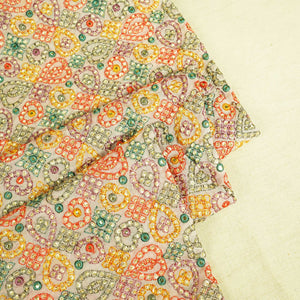 Peach Pink Thread Sequins Embroidery Organza Fabric WI-25474