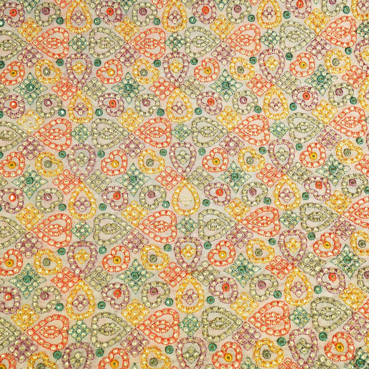 Peach Pink Thread Sequins Embroidery Organza Fabric WI-25474