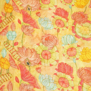 Yellow Multicolor Floral Cutdana Mirror Embroidery Satin Chiffon Fabric GT-25477