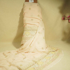 Peach Floral Multicolor Cutdana Embroidery Georgette Fabric GT-25481