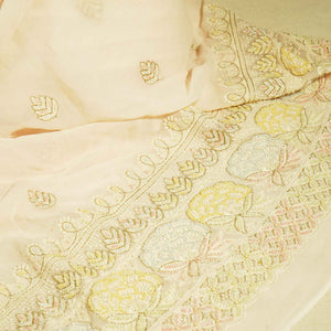 Peach Floral Multicolor Cutdana Embroidery Georgette Fabric GT-25481