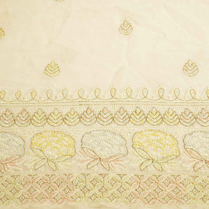 Peach Floral Multicolor Cutdana Embroidery Georgette Fabric GT-25481