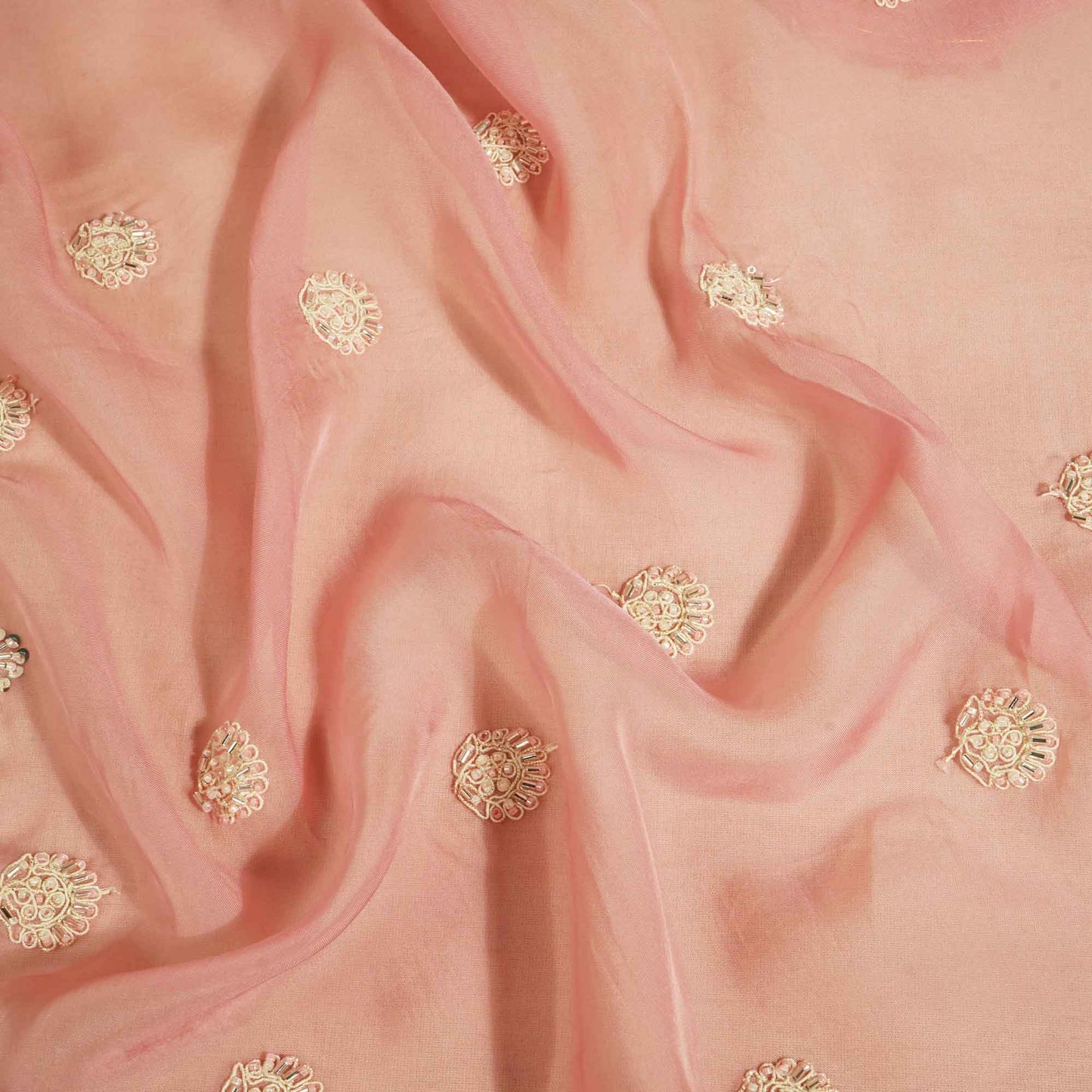 Pink Floral Cutdana & Sequins Embroidery Organza Fabric GT-25487