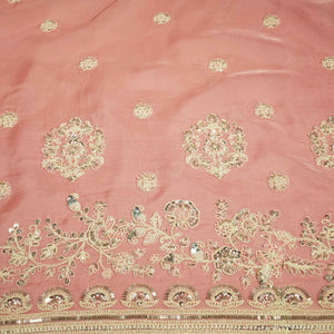 Pink Floral Cutdana & Sequins Embroidery Organza Fabric GT-25487