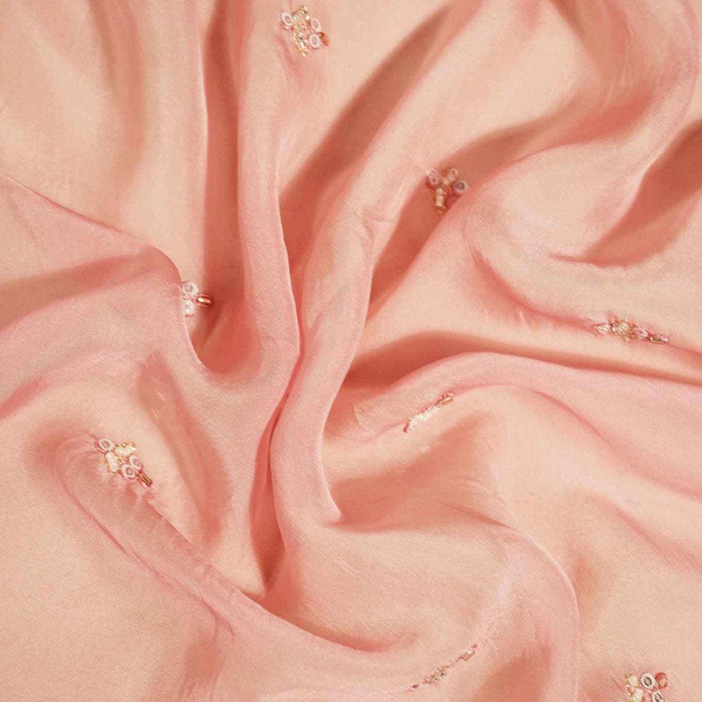 Pink Cutdana & Sequins Embroidery Organza Fabric GT-25489