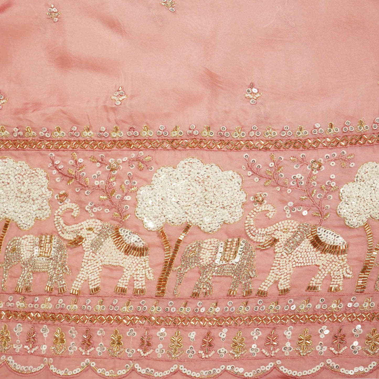 Pink Cutdana & Sequins Embroidery Organza Fabric GT-25489