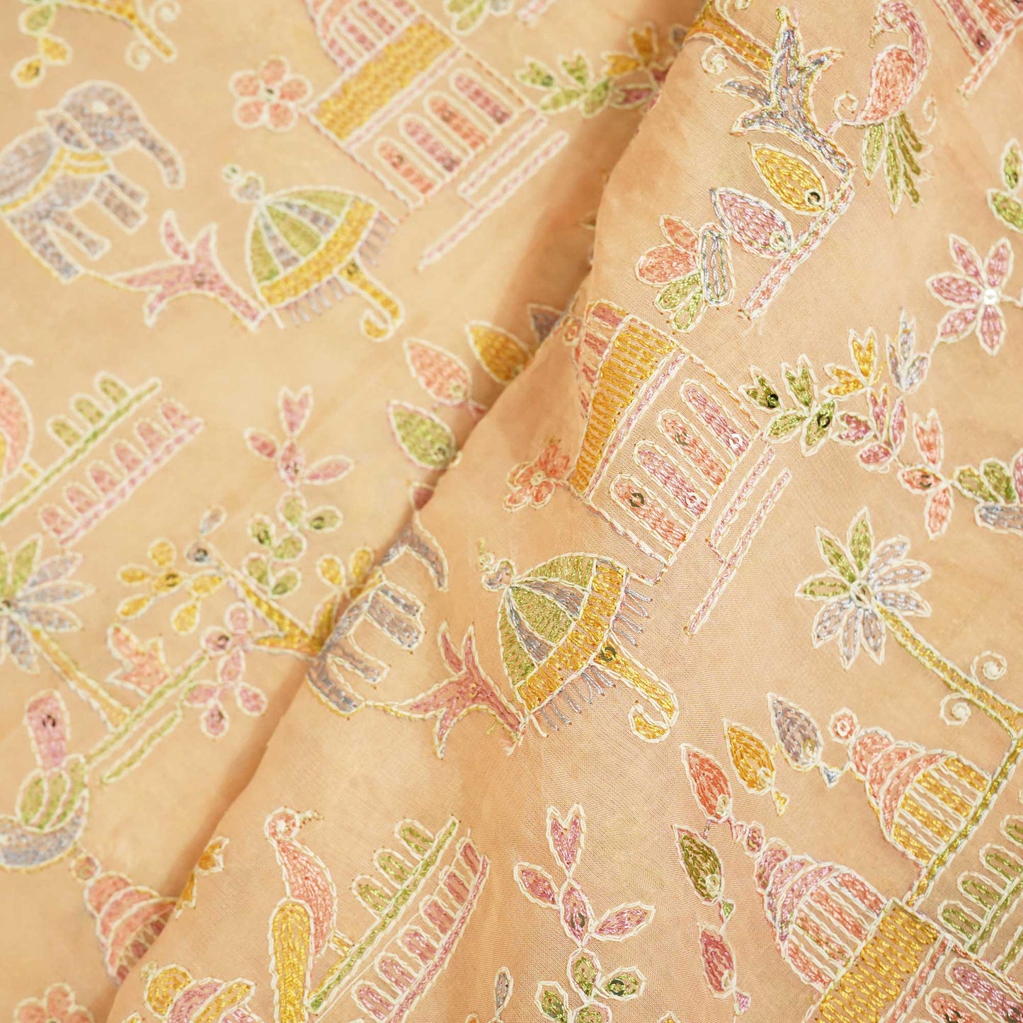 Peach Thread Sequins Embroidery Organza Fabric GT-25508