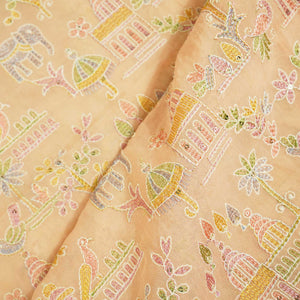 Peach Thread Sequins Embroidery Organza Fabric GT-25508
