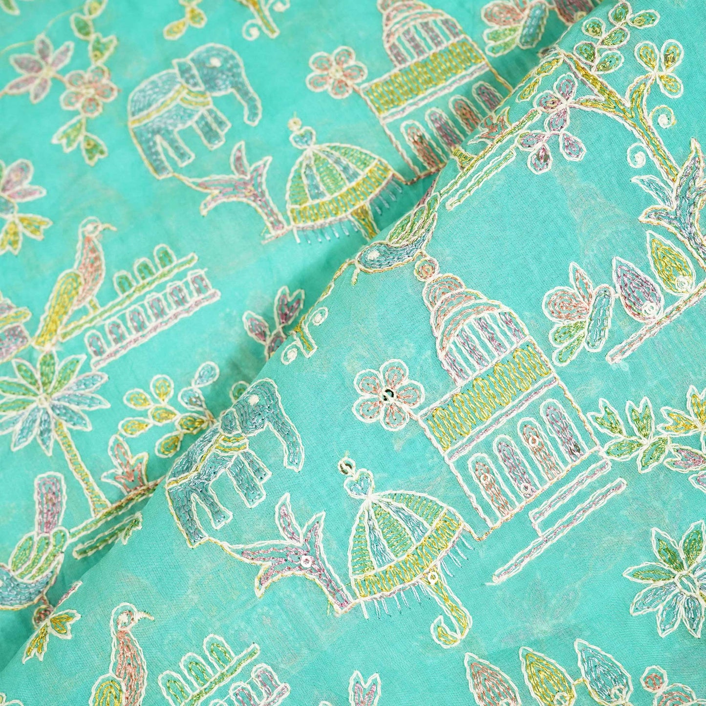 Blue Thread Sequins Embroidery Organza Fabric GT-25509